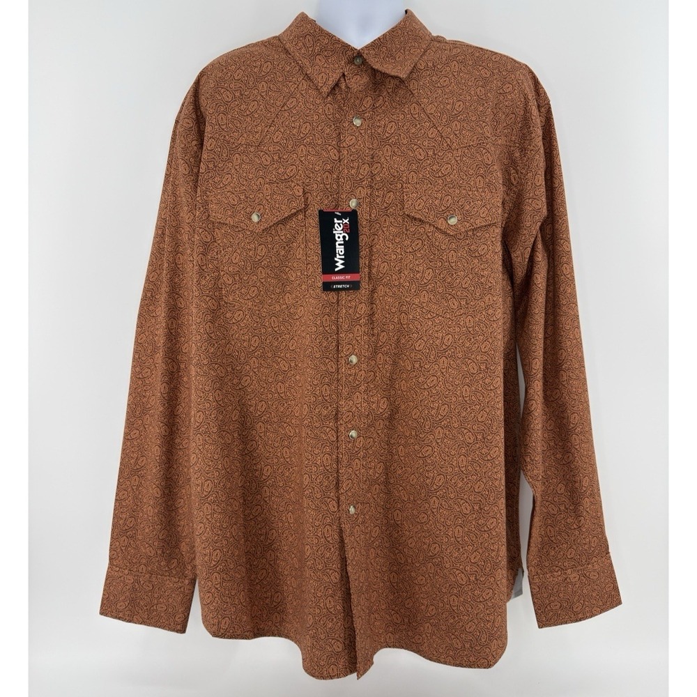 Wrangler 20X Shirt Mens XXL Paisley Western Snap Button Up Brown NWT